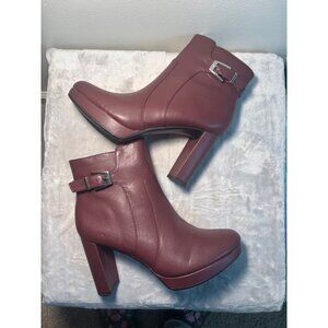 Naturalizer Braxton Platform Ankle Boots 5.5 Almond Toe Side Zip & Buckle Detail